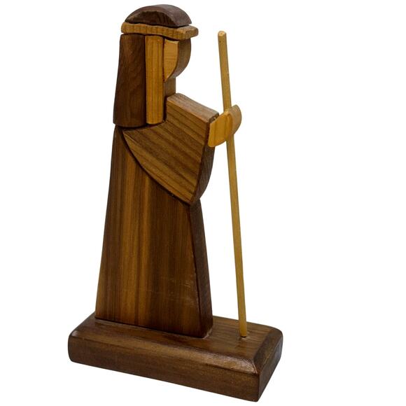 Wooden 5-Piece 1999 Nativity Set Holy Family Three Kings Signed 'JM 99' Canada - Picture 3 of 6